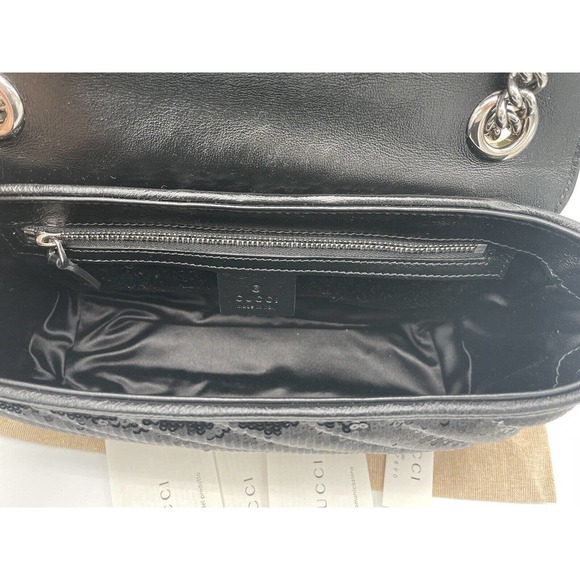 NEW GUCCI MARMONT SEQUIN LEATHER BLACK CROSSBODY SHOULDER BAG PURSE AUTH BOX! - Picture 14 of 16